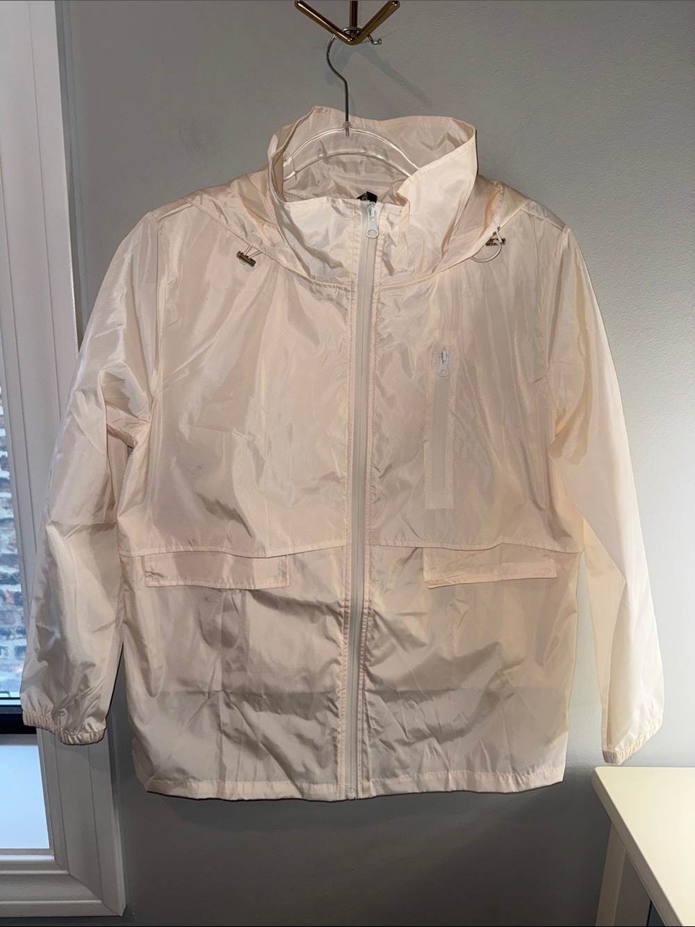 Light Cream Women's Hooded Trench Jacket